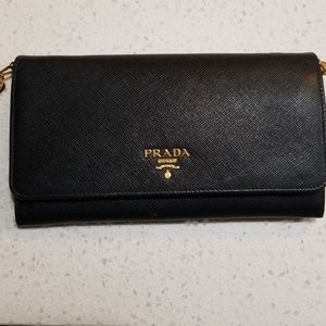 Prada saffiano wallet on a chain